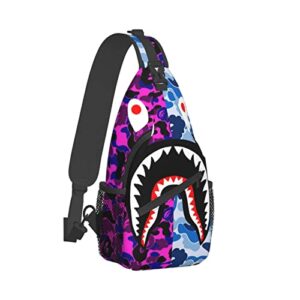 besbapes cute shoulder backpack, backpacking, red and blue camo shark teeth art crossbody rucksack, tote bags, gym crossbody sack satchel outdoor hiking bag for man women lady girl