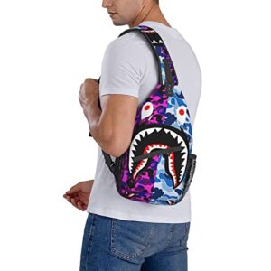 Besbapes Cute Shoulder Backpack, Backpacking, Red And Blue Camo Shark Teeth Art Crossbody Rucksack, Tote Bags, Gym Crossbody Sack Satchel Outdoor Hiking Bag for Man Women Lady Girl