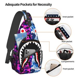 Besbapes Cute Shoulder Backpack, Backpacking, Red And Blue Camo Shark Teeth Art Crossbody Rucksack, Tote Bags, Gym Crossbody Sack Satchel Outdoor Hiking Bag for Man Women Lady Girl