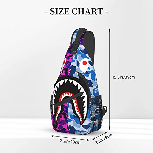 Besbapes Cute Shoulder Backpack, Backpacking, Red And Blue Camo Shark Teeth Art Crossbody Rucksack, Tote Bags, Gym Crossbody Sack Satchel Outdoor Hiking Bag for Man Women Lady Girl