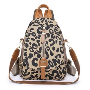 kkraus leopard print backpack for women pu leather cheetah print shoulder daypack leopard satchel backpack with handle multipurpose (single zipper)