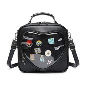 cherry sauce ita bag multi-purpose backpack crossbody heart purse kawaii pin display bag for cosplay（cs2117-black