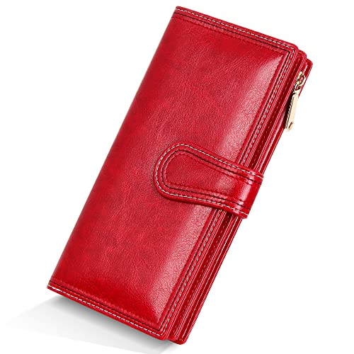 VOCUS Womens Leather Wallet Bifold Long Wallet Large Capacity Credit Card Holder Ladies Zipper Clutch