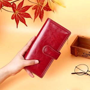 VOCUS Womens Leather Wallet Bifold Long Wallet Large Capacity Credit Card Holder Ladies Zipper Clutch