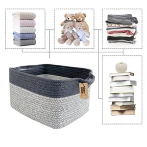 COMFY-HOMI Medium Rectangle Soft Cotton Rope Basket With Handles for Shelf, Gift, Towel, Blanket Storage Basket for Dog Toys Bin, Kid’s Room, Decorative Farmhouse 13.5" x 11" x 9.5"-Light Grey