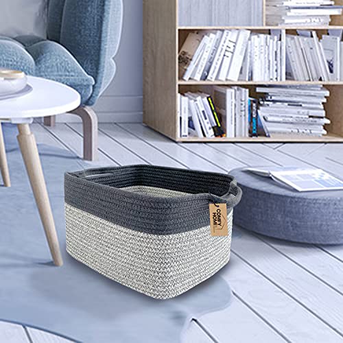 COMFY-HOMI Medium Rectangle Soft Cotton Rope Basket With Handles for Shelf, Gift, Towel, Blanket Storage Basket for Dog Toys Bin, Kid’s Room, Decorative Farmhouse 13.5" x 11" x 9.5"-Light Grey