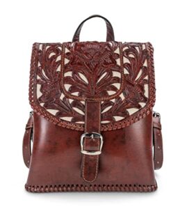 mauzari edessa women’s tooled leather backpack purse – petite sized & organized (koa)