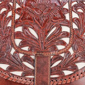 Mauzari Edessa Women's Tooled Leather Backpack Purse - Petite Sized & Organized (Koa)