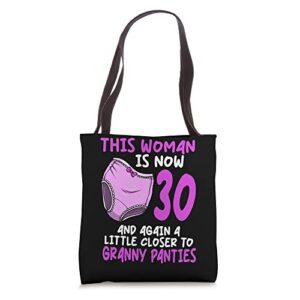 women birthday closer to granny panties 30th girls birthday tote bag