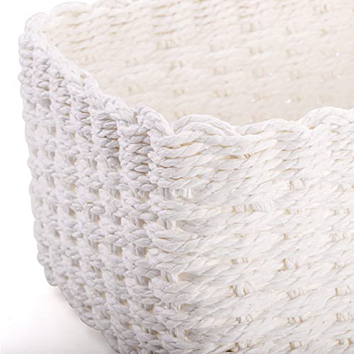 Coloch Set of 3 Paper Rope Woven Storage Basket, Recyclable Makeup Organizer Bin Stackable Nesting Basket for Shelf, Countertop, Toys, Towels, Small Household Items, White 3 Sizes