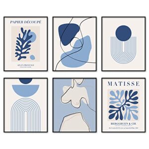 matisse wall art prints set of 6 matisse prints, minimalist boho wall art, abstract matisse poster, mid century modern wall art, aesthetic posters, boho wall decor (blue, 8×10 in unframed)