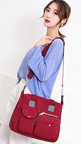 Women's Shoulder Bag Supple Nylon Tote Bag Large Cross-Body Bag Top-Handle Bag With Zip Closure Trendy Bag…