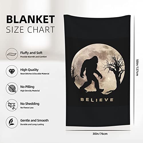 Funny Bigfoot Sasquatch Full Moon Fleece Blanket - All Season 300GSM Lightweight Plush Fuzzy Cozy Soft Flannel Throw Blanket for Bed Sofa Couch Travel Camping 30x50 inches