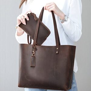 Kattee Genuine Leather Totes for Women Shoulder Bag Top Handle Satchel Purse Set 3pcs 3-in-1