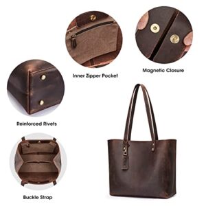 Kattee Genuine Leather Totes for Women Shoulder Bag Top Handle Satchel Purse Set 3pcs 3-in-1