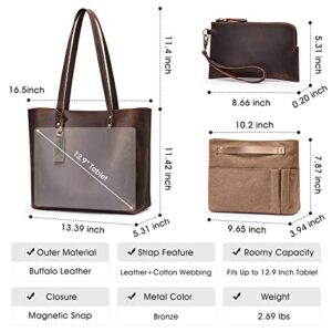 Kattee Genuine Leather Totes for Women Shoulder Bag Top Handle Satchel Purse Set 3pcs 3-in-1