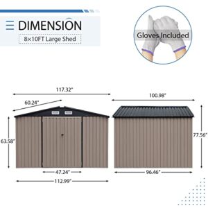 Verano Garden 8’x10’ Outdoor Storage Shed, Large Galvanized Steel Metal Garden Shed, Double Door W/Lock, Outdoor Storage House for Backyard, Patio, Lawn