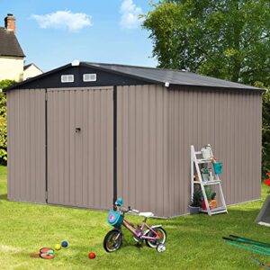 Verano Garden 8’x10’ Outdoor Storage Shed, Large Galvanized Steel Metal Garden Shed, Double Door W/Lock, Outdoor Storage House for Backyard, Patio, Lawn