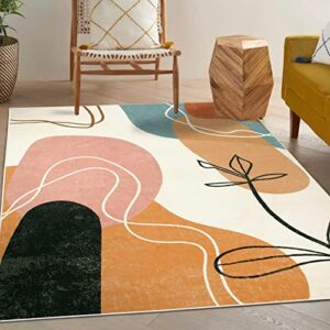 Wonnitar Boho Art Large Area Rug - Machine Washable 5x7 Rug for Living Room,Minimalist Lines Abstract Throw Mat for Bedroom,Non-Slip Mid Century Modern Aesthetic Carpet for Nursery Dining Room