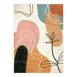 Wonnitar Boho Art Large Area Rug - Machine Washable 5x7 Rug for Living Room,Minimalist Lines Abstract Throw Mat for Bedroom,Non-Slip Mid Century Modern Aesthetic Carpet for Nursery Dining Room