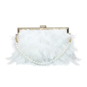 emprier feather pearl clutch purses for women pearl chain shoulder bag wedding party evening dress bag