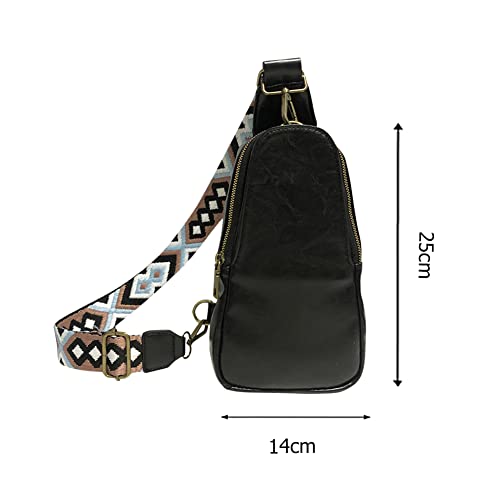 Women Chest Bag PU Leather Satchel Zipper Crossbody Bag Sling Bag for Work Shopping Travel Fashion Shoulder Strap