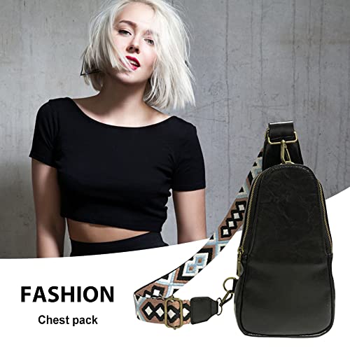 Women Chest Bag PU Leather Satchel Zipper Crossbody Bag Sling Bag for Work Shopping Travel Fashion Shoulder Strap