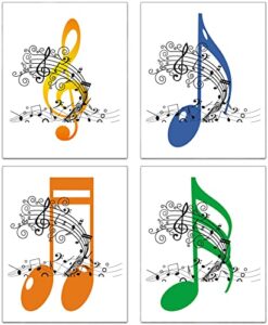 music note wall decor canvas posters, music wall art, music classroom wall decor, music elements art print for music room bedroom home decorations, gift for music lovers, set of 4 – (8″x10″ unframed)