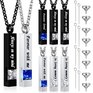 Kenning 8 Pcs Memorial Urn Necklace White Silver Cremation Jewelry for Ashes for Men Women Human Ashes Keepsake Black Blue Stainless Steel Cremation Pendant Bar Locket with Cubic Zirconia