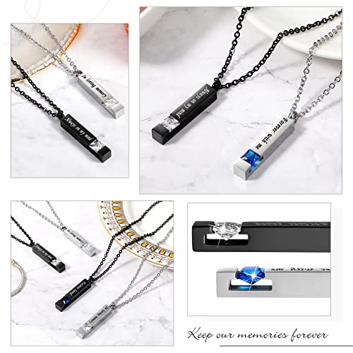 Kenning 8 Pcs Memorial Urn Necklace White Silver Cremation Jewelry for Ashes for Men Women Human Ashes Keepsake Black Blue Stainless Steel Cremation Pendant Bar Locket with Cubic Zirconia