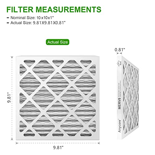 Anycore 10x10x1 AC Furnace Air Filter, 6 Pack MPR 600 MERV 8 Pleated HVAC AC Filter (exact dimensions 9.81x9.81x0.81 inch)