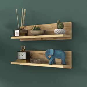 floating wall shelves for living room – set of 2, 23.6″ long, modern wooden design with 3 color variations, european quality, ideal wall mounted shelves for home and office (light walnut)