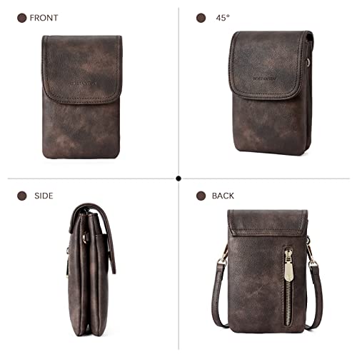 BOSTANTEN Leather Small Crossbody Bags for Women Designer Cell Phone Bag Wallet Purses Adjustable Strap Retro Coffee