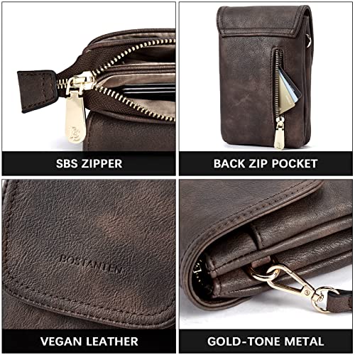 BOSTANTEN Leather Small Crossbody Bags for Women Designer Cell Phone Bag Wallet Purses Adjustable Strap Retro Coffee