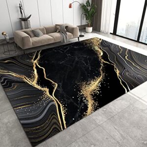 Luxury Black Gold Marble Area Rug, Abstract Night Sky Grey Line Art Indoor Rugs, Non-Slip Machine Washable Carpet for Living Room Bedroom Apartment Home Decor - 3 ft x 2 ft