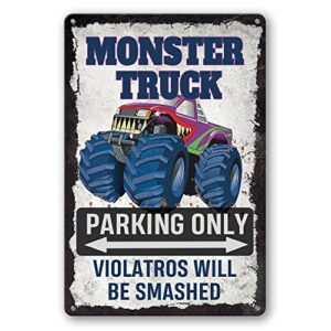 metal street tin sign monster truck parking only violators will be smashed decor tin signs 12x8inch/20x30cm