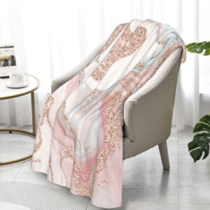 rose gold glitter coral gray pastel marble fleece blanket – all season 300gsm lightweight plush fuzzy cozy soft flannel throw blanket for bed sofa couch travel camping 30×50 inches