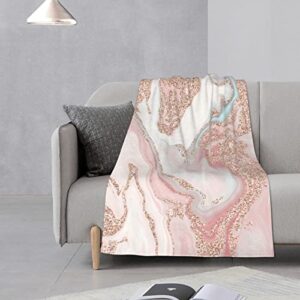 Rose Gold Glitter Coral Gray Pastel Marble Fleece Blanket - All Season 300GSM Lightweight Plush Fuzzy Cozy Soft Flannel Throw Blanket for Bed Sofa Couch Travel Camping 30x50 inches