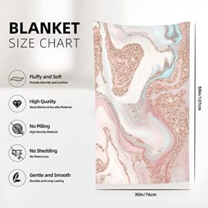 Rose Gold Glitter Coral Gray Pastel Marble Fleece Blanket - All Season 300GSM Lightweight Plush Fuzzy Cozy Soft Flannel Throw Blanket for Bed Sofa Couch Travel Camping 30x50 inches