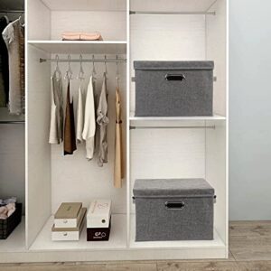 FYY Storage Bins with Lids, 2 Pack Collapsible Linen Fabric Storage Box Closet Organizer Baskets Containers Cube with Handle for Home Bedroom Office Nursery (14.6 x 10.6 x 10.2) Grey