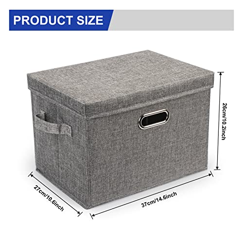 FYY Storage Bins with Lids, 2 Pack Collapsible Linen Fabric Storage Box Closet Organizer Baskets Containers Cube with Handle for Home Bedroom Office Nursery (14.6 x 10.6 x 10.2) Grey