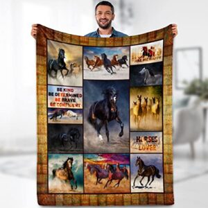 horse blanket gifts for horse lovers, horse gifts animal print blanket horse decor throw blankets, soft lightweight cozy bedding couch fleece flannel blanket for adults kids 60″ x 50″