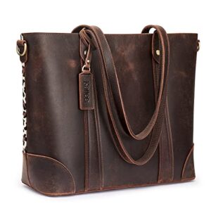 kattee women genuine leather tote bags purses and handbags shoulder vintage crossbody work (dark brown)