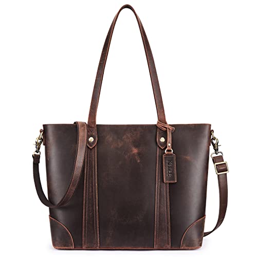 Kattee Women Genuine Leather Tote Bags Purses and Handbags Shoulder Vintage Crossbody Work (Dark Brown)