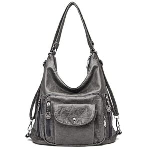 younxsl convertible backpack purse for women pu leahter handbag fashion hobo multiple pockets tote satchel shoulder bag grey