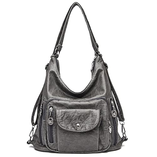 YOUNXSL Convertible Backpack Purse for Women PU Leahter Handbag Fashion Hobo Multiple Pockets Tote Satchel Shoulder Bag Grey