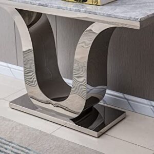 SSLine Modern Silver Console Table Luxury Grey Genuine Marble Console Table with Mirrored Stainless Steel Pedestal Base 50" Rectangular Entryway Hall Tables for Living Room Hallway