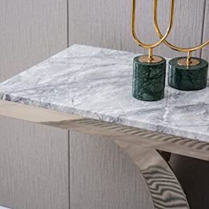 SSLine Modern Silver Console Table Luxury Grey Genuine Marble Console Table with Mirrored Stainless Steel Pedestal Base 50" Rectangular Entryway Hall Tables for Living Room Hallway