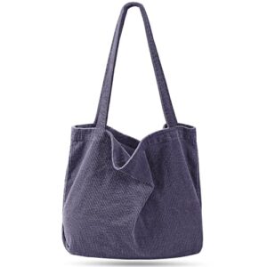 captain blues corduroy tote bag large capacity cute tote bags aesthetic thicken school bag for women daily use(grey)