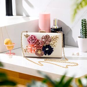 4 Pieces Flower Clutch Purse with Rose Flower Necklace Earrings Set for Women Girls Wedding Floral Evening Bags Bride Clutch Bridal Handbag for Party